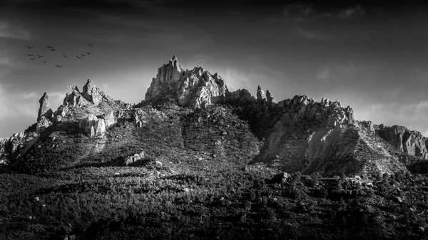 Black and White Photo of Sunset over Eagle Crags West mountain just south of Zion National Park in Utah, USA