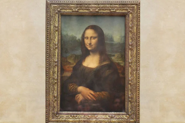 Närbild Gamla Målning Bild Brunett Hår Lady Mona Lisa Trä — Stockfoto