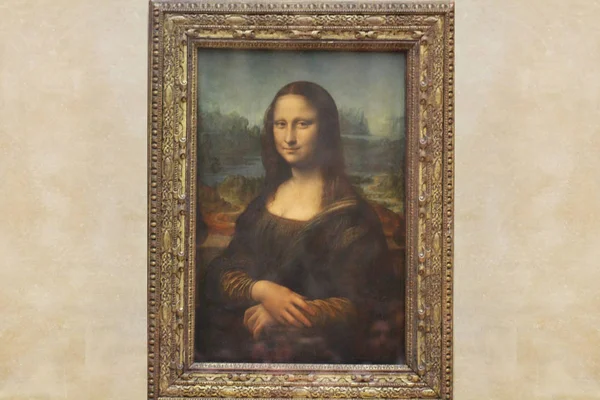 Närbild Gamla Målning Bild Brunett Hår Lady Mona Lisa Trä Stockfoto