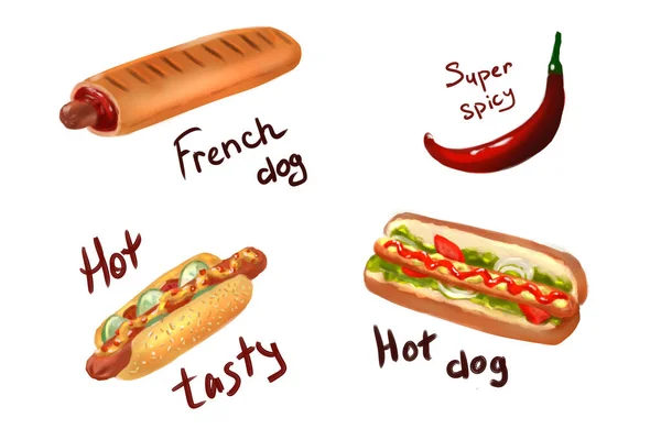 Ízletes friss hot dog étkészlet — Stock Fotó