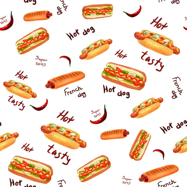 Muster mit bunten und leckeren Hot Dogs — Stockfoto