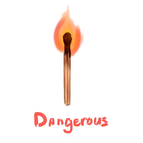 Gelegtes Streichholz Mit Warnhinweis Offenes Feuer Ist Gefährlich — Stockfoto