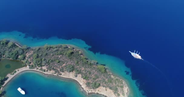 Geweldige Luchtfoto Van Pittoreske Golf Met Kristalheldere Blauwe Water Turkije — Stockvideo