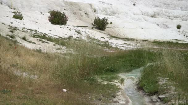 水沿着美丽的棉花 土耳其 的斜坡运行 — 图库视频影像