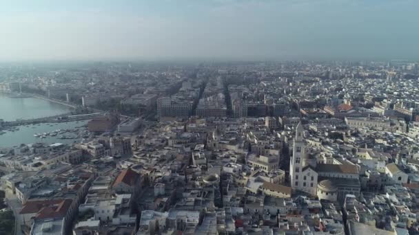 Drone Materiału Wschód Słońca Latające Nad Stare Miasto Bari Puglia — Wideo stockowe