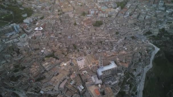 Aerial View Matera Spectacular Canyon Town Italy World Heritage Site — Stock Video