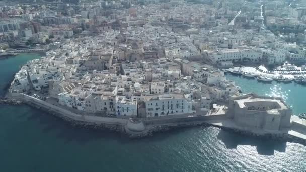 Luchtfoto Video Oude Stad Van Monopoli Stad Adriatische Zee Italië — Stockvideo