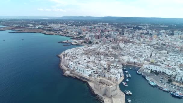 Aerial Video Old Town Monopoli City Adriatic Sea Italy — Stock Video