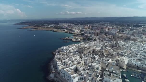 Vídeo Aéreo Cidade Velha Monopoli Cidade Mar Adriático Itália — Vídeo de Stock