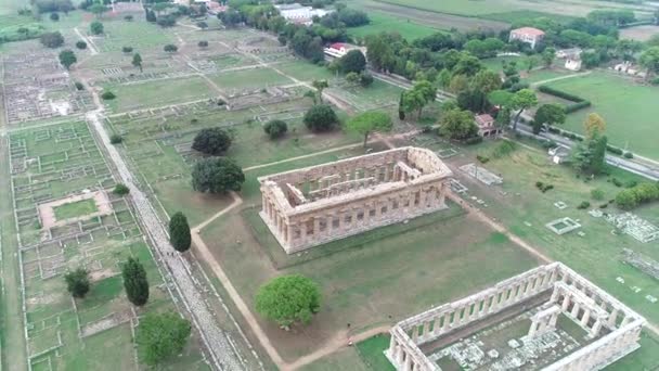Aerial View Ruins Peastum Temple Hera Italy — Stock Video