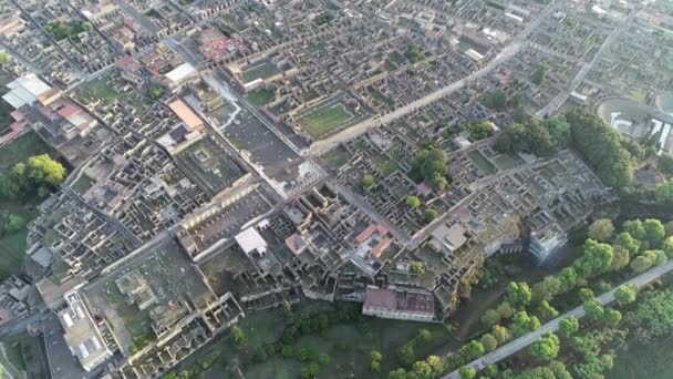 Luchtfoto Ruïnes Van Pompeii Oude Romeinse Stad Verloren Sunrise Italië — Stockvideo