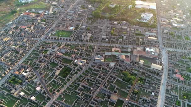 Luchtfoto Ruïnes Van Pompeii Oude Romeinse Stad Verloren Sunrise Italië — Stockvideo