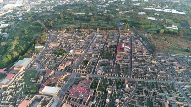 Aéreo Ruínas Pompeia Antiga Cidade Romana Perdida Nascer Sol Itália — Vídeo de Stock
