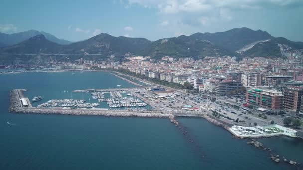 Luchtfoto Beeldmateriaal Kust Van Amalfi Salerno Stad Italië — Stockvideo