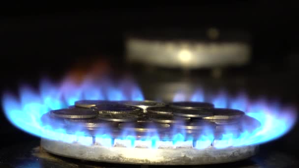 Monedas Diferentes Países Quemador Gas Símbolo Del Aumento Los Precios — Vídeo de stock