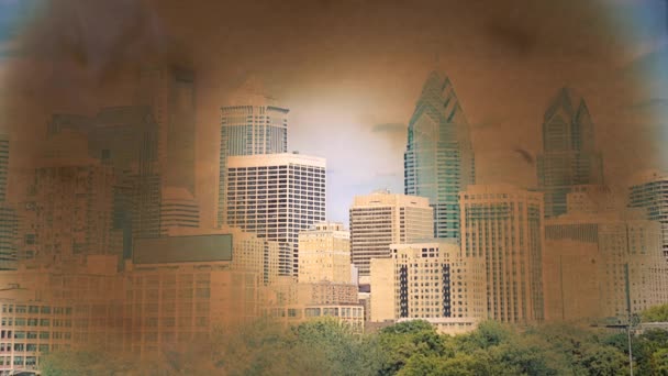 费城市中心的燃烧照片 时间流逝 — 图库视频影像