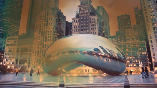 Den Pyrande Foton Cloud Gate Landmärken Chicago City — Stockvideo