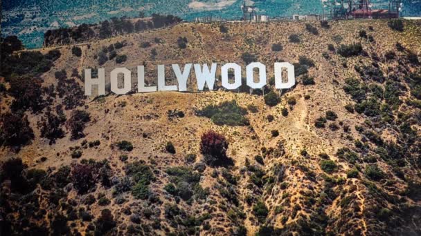 Imagem Ardente Letreiro Hollywood Los Angeles Desfasamento Temporal — Vídeo de Stock