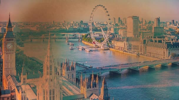 Ορίζοντας Της Πόλης Του Λονδίνου Ηλιοβασίλεμα Εικόνα Μετατρέπεται Στάχτη Χρόνος — Αρχείο Βίντεο