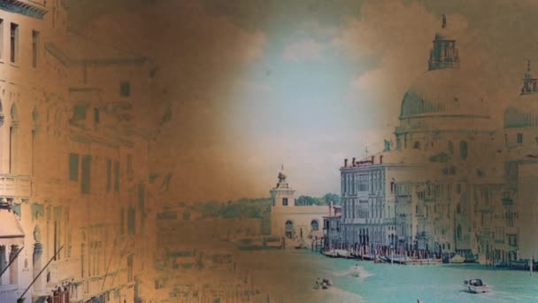 Малюнок Гранд Каналу Венеції Перетворюється Попіл Проміжок Часу — стокове відео