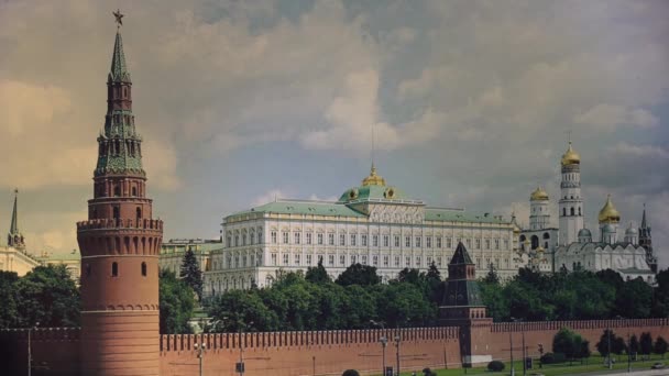 Тлеющая Фотография Кремлевского Комплекса Москве Время Истекло — стоковое видео