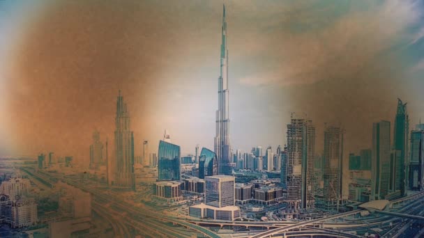 Картина Центром Дубая Медленно Превращается Пепел Время Истекло — стоковое видео