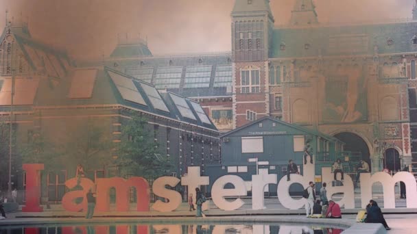 Foto Com Amsterdam Sign Transformar Cinzas Países Baixos Desfasamento Temporal — Vídeo de Stock