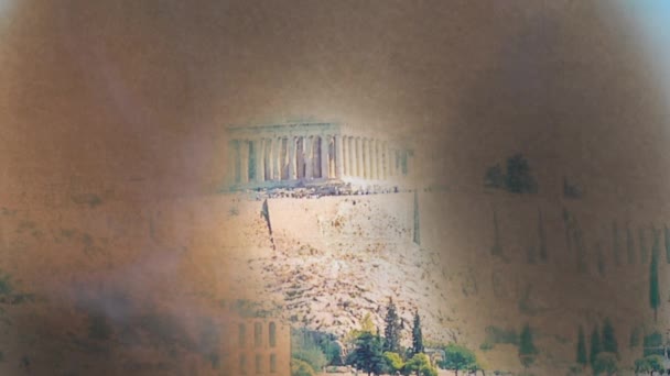 Smeulende Foto Van Parthenon Tempel Athene Griekenland Tijdsverloop — Stockvideo