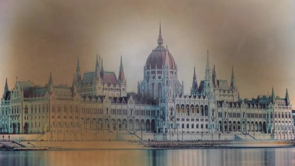 Тлеющая Фотография Здания Парламента Центре Будапешта Временной Интервал — стоковое видео