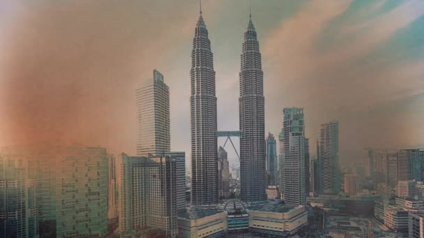 Kuala Lumpur City Centre Malasia Convertido Ceniza Foto Humeante — Vídeos de Stock