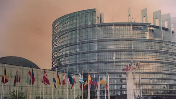 Europäisches Parlament Straßburg Flammen Zeitraffer — Stockvideo