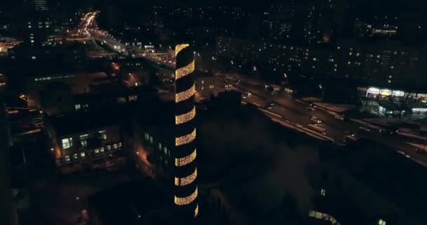 Drone Video Kerst Straatverlichting Decoratie Verlicht Gebouw — Stockvideo