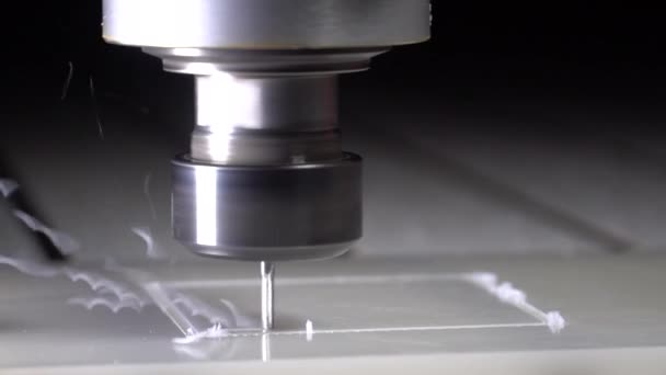 Slow Motion Milling Machine Makes Plastic Parts Milling Cutter Processes — Stock Video