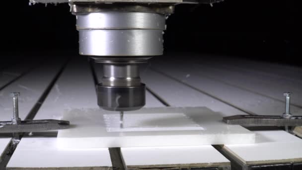 Close Milling Machine Makes Plastic Parts Milling Cutter Processes — Stock Video