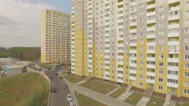 Havadan görünüm. Ekonomi sınıfı modern konut blokları Drone atış. Kiev, Ukrayna.