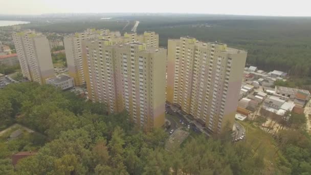 Luchtfoto Drone Shot Van Economy Class Moderne Huisvesting Blokken Kiev — Stockvideo