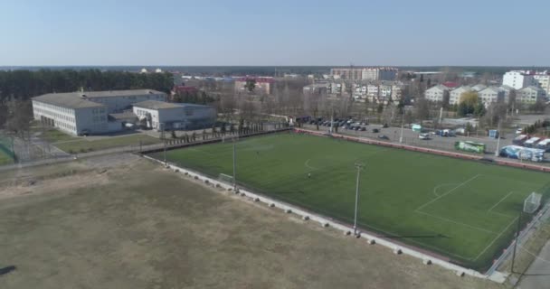 Vista Aérea Del Campo Fútbol Fútbol Los Jugadores Fútbol Tienen — Vídeos de Stock