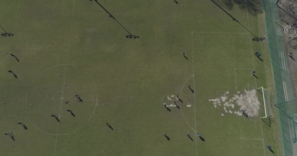 Vista Aérea Campo Futebol Futebol Jogadores Futebol Têm Treinamento — Vídeo de Stock