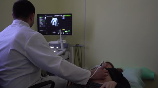 Mulher Grávida Clã Nica Médico Fez Exame Bebê Ultra Sonografia — Vídeo de Stock