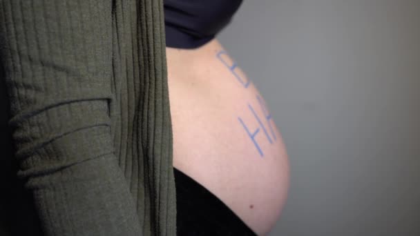 Pregnant Woman Inscription Happy Her Belly — Stock Video