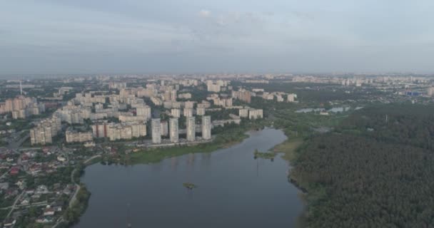 Luchtfoto Zonsondergang Pittoreske Grens Van Stad Kiev Oekraïne — Stockvideo