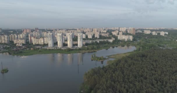 Vista Aérea Pôr Sol Fronteira Pitoresca Cidade Kiev Ucrânia — Vídeo de Stock