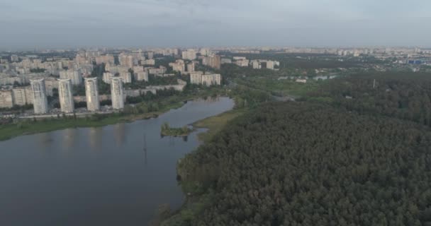 Luftaufnahme Sonnenuntergang Malerische Grenze Der Stadt Kyiw Ukraine — Stockvideo