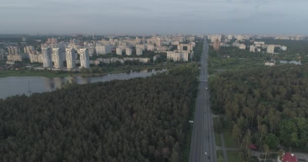 Letecký Pohled Západ Slunce Malebná Hranice Města Kyjeva Ukrajině — Stock video