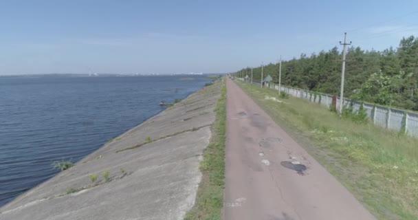 Vlucht Langs Dam Van Kanivske Reservoir Dnipro Rivier Oekraïne — Stockvideo