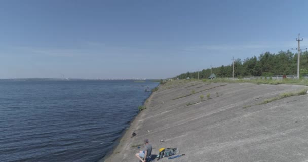 Flug Entlang Des Staudamms Des Stausees Kanivske Fluss Dnipro Ukraine — Stockvideo