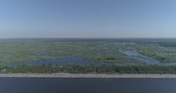 Vista Aerea Una Diga Enorme Drone Vola Sopra Fiume Laghi — Video Stock