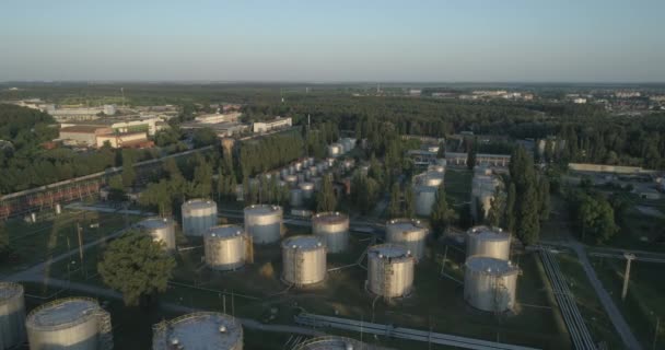 Aerial View Oil Fuel Tank Farm Fuel Storage Station Industrial — Stock Video