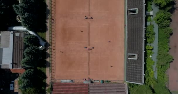 Jugadores Tenis Profesionales Pista Vista Aérea Superior — Vídeo de stock