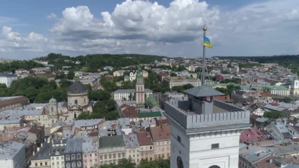 Vue Aérienne Centre Ville Lviv Drone Vole Autour Hôtel Ville — Video